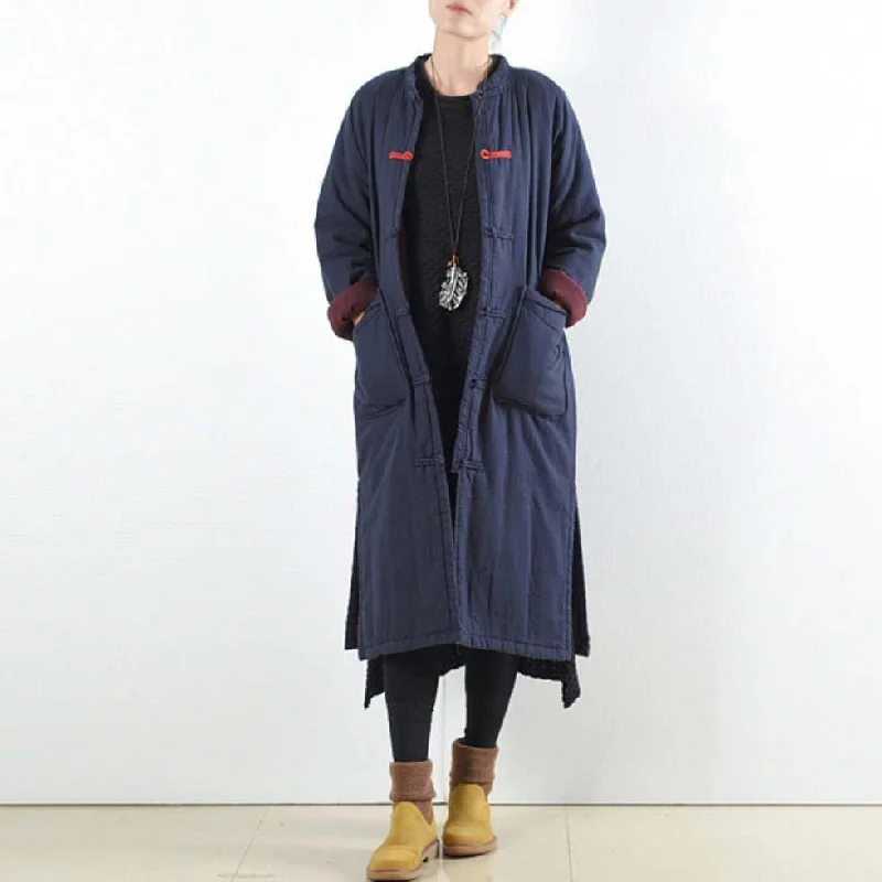 vintage blue cotton overcoat oversized casual jacket Casual side open cardigans