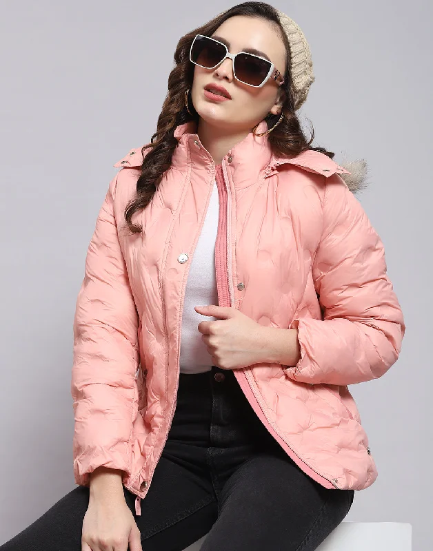 Women Pink Solid Hooded Full Sleeve Jacket