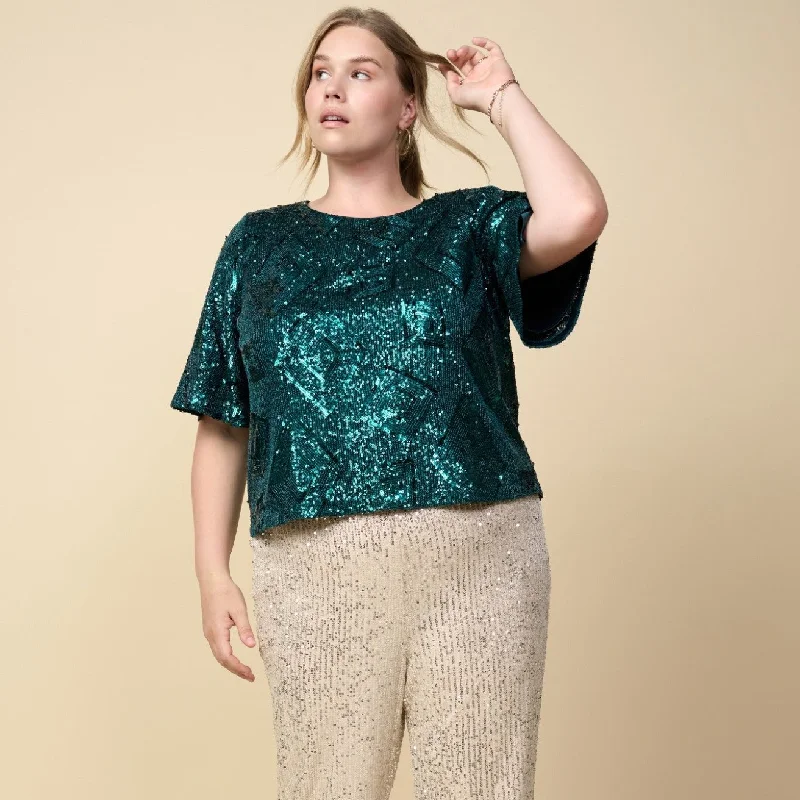 Women's Emerald Sequin Plus Size Blouse